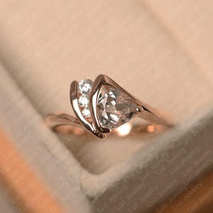 White topaz ring, trillion cut, rose gold, engagement ring for women