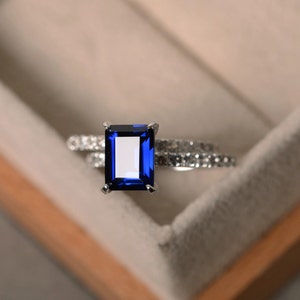 Sapphire engagement ring, September birthstone, sterling silver, promise ring