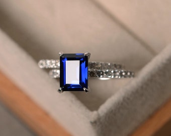 Sapphire engagement ring, September birthstone, sterling silver, promise ring