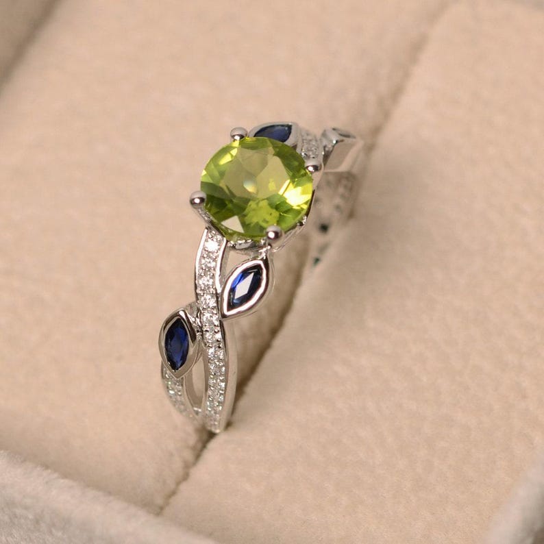 Natural peridot ring, leaf ring, peridot engagement ring, sterling silver image 4