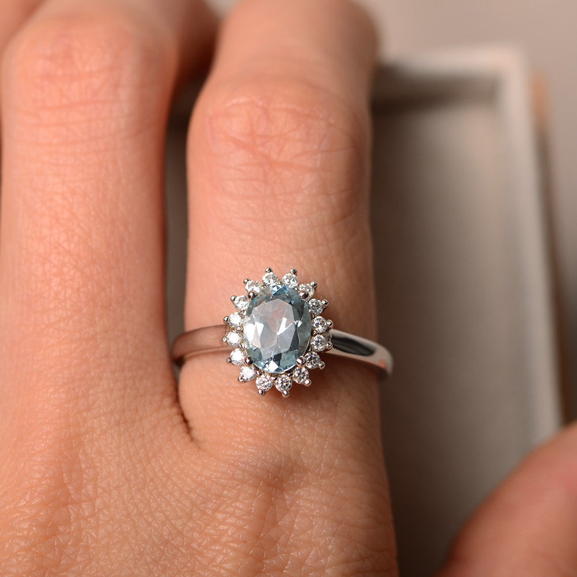 Genuine Aquamarine Ring Oval Cut Aquamarine March Birthstone Etsy