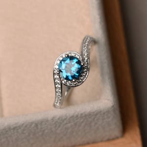 Anniversary ring, London blue topaz ring, round cut ring, gemstone ring, sterling silver ring