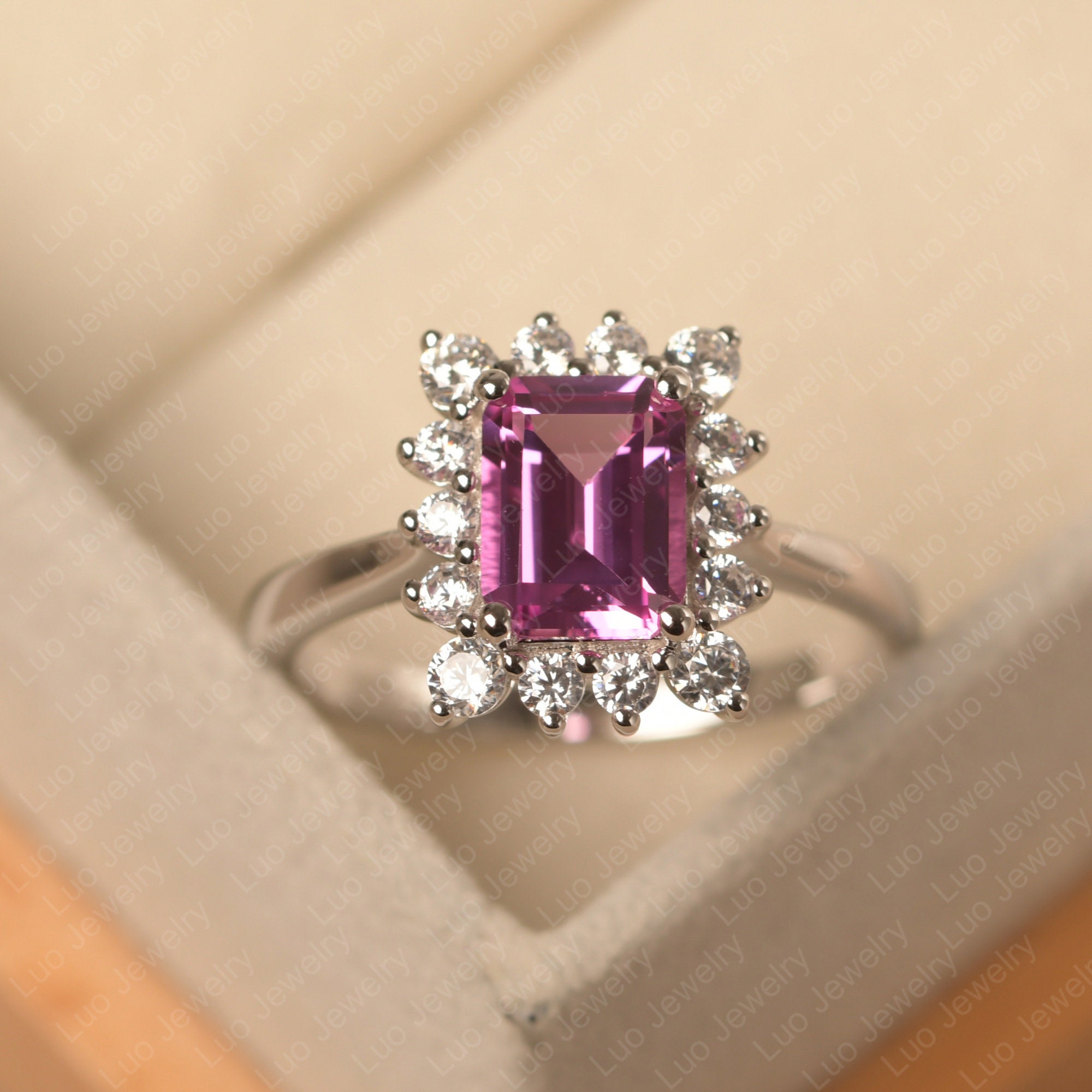Vintage Pink Sapphire Anniversary Ring Emerlad Cut Sterling Etsy UK