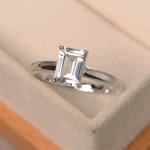 White topaz ring, clear crystal ring, solitaire ring, engagement ring for women