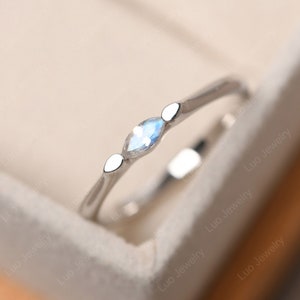 Delicate moonstone ring,sterling silver stackable band ring,simple June birthstone ring