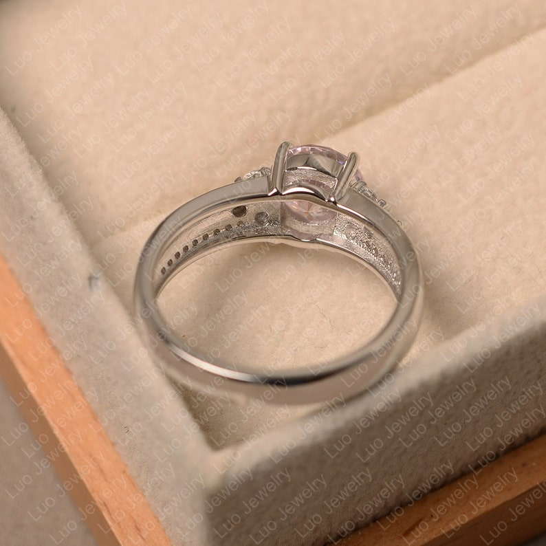 pink gemstone ring CZ ring round cut sterling silver wedding ring