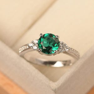 Vintage smaragdgroene verlovingsring, rond geslepen, sterlingzilver, clusterring, geboortesteen mei