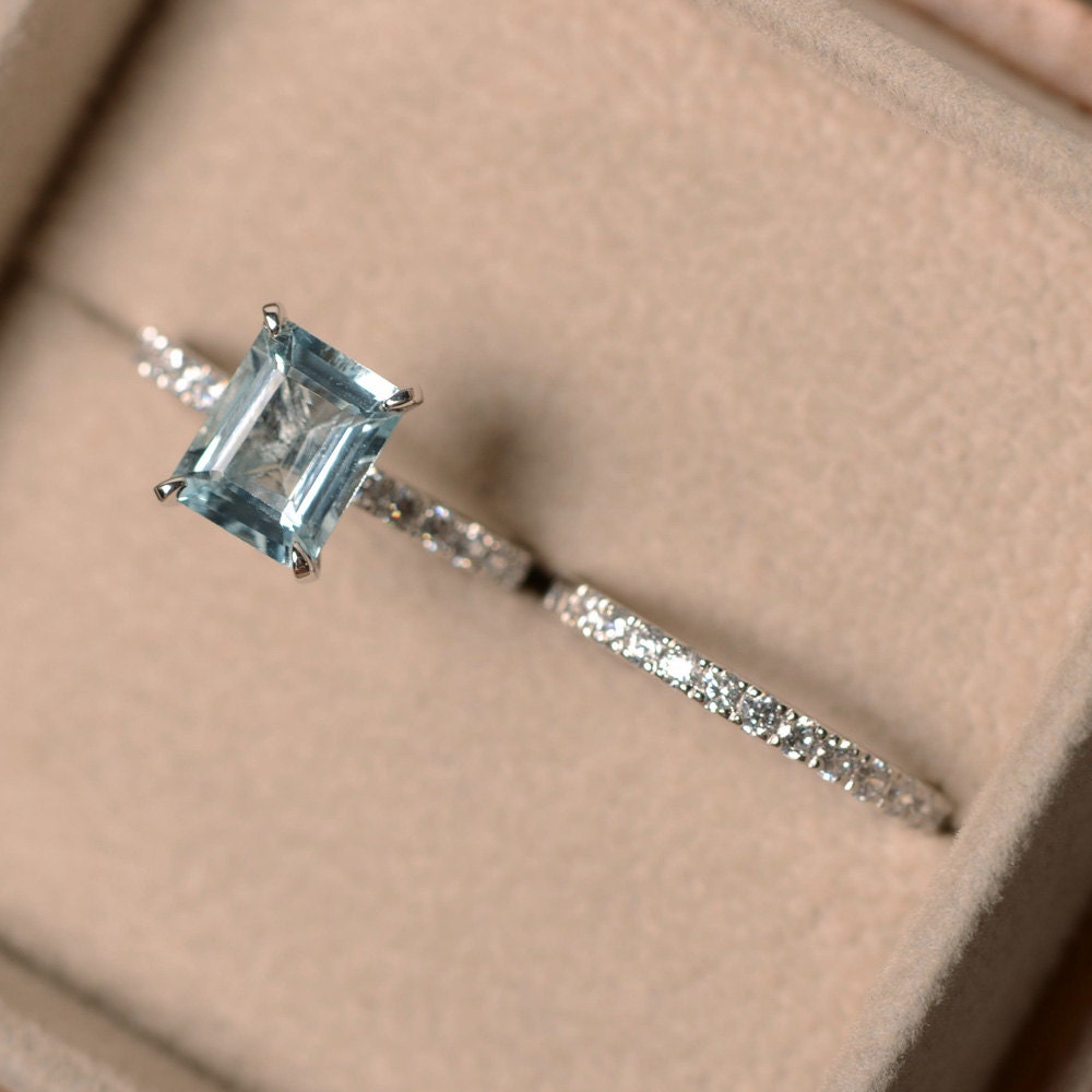 Aquamarine engagement ring sterling silver emerald cut Etsy