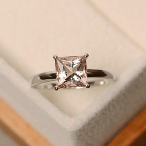 Morganite ring, princess cut, solitaire ring, promise ring image 1