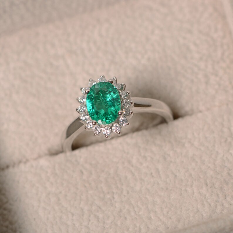 Lab Grown Emerald Ring May Birthstone Sterling Silver Etsy