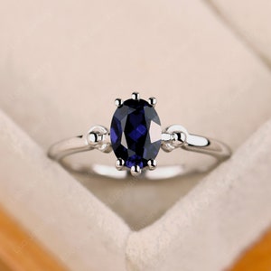 Sapphire ring ,oval cut 6 prongs promise ring,sterling silver,blue gemstone,September birthstone,gift for women