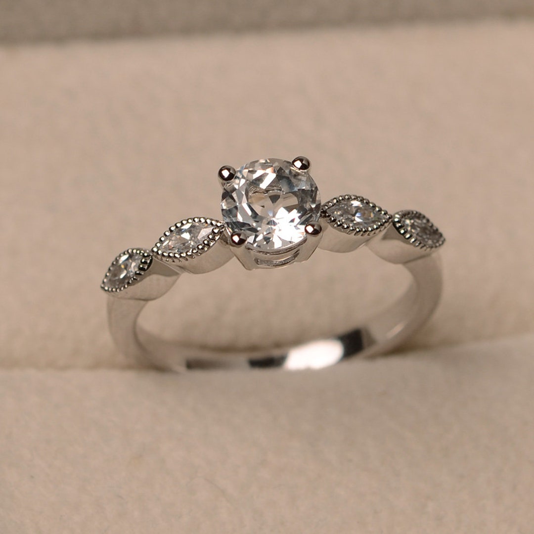 White Topaz Ring, Round Cut Ring, Silver Proposal Ring, Rings for Woman ...