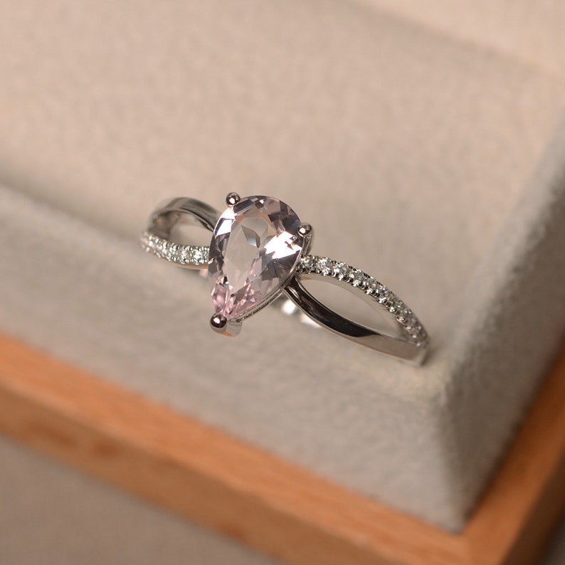 pear cut Morganite ring white gold engagement ring customized ring