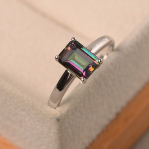 Rainbow topaz ring, solitaire ring, mystic topaz ring, engagement ring, wedding ring for women