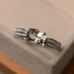 Green amethyst ring, east to west ring, oval shape green quartz ring, engagement ring for her, silver ring