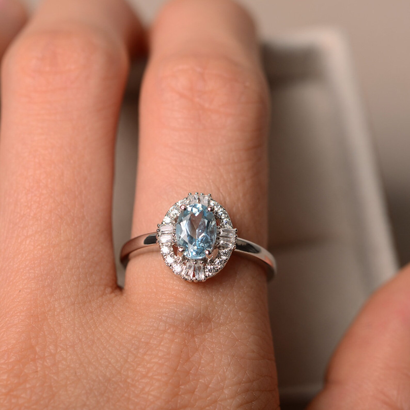 Gorgeous Aquamarine Butterfly Ring – Large Oval Stone In Alloy Silver 4 thumbnail image