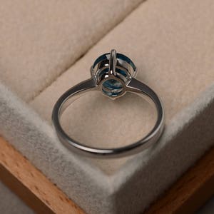London blue topaz ring, solitaire ring, sterling silver, round cut image 3