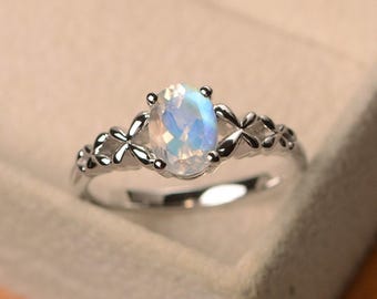 Blue moonstone ring, faceted moonstone ring, oval cut , June birthstone ring