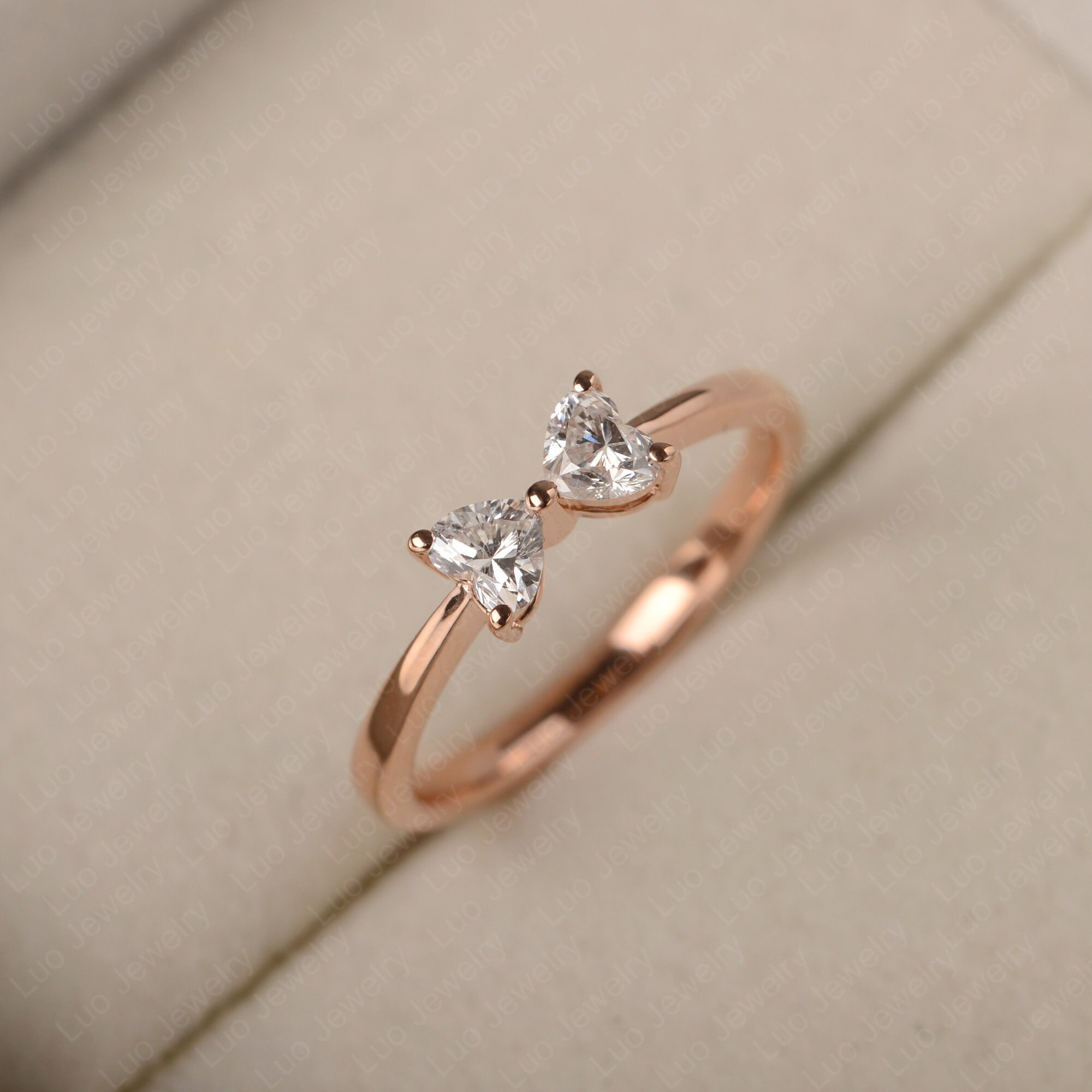 Real Diamond Engagement Ring, Heart Cut, 14k Solid Rose Gold