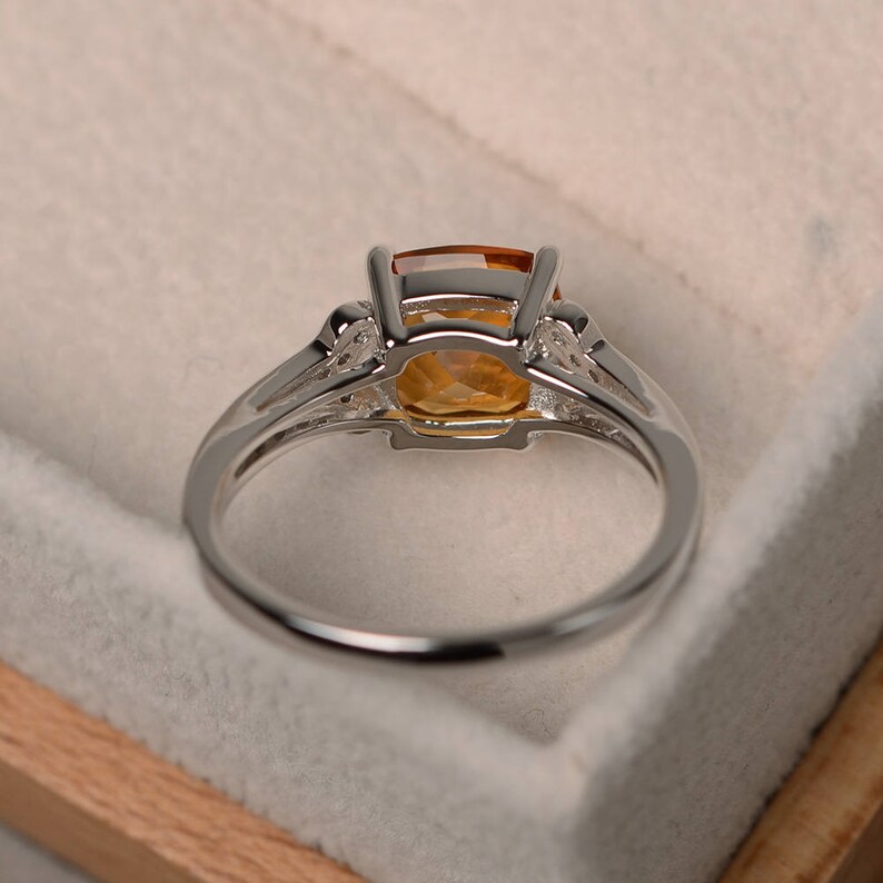 natural citrine ring sterling silver ring,yellow gemstone ring,November birthstone ring cushion cut engagement wedding ring