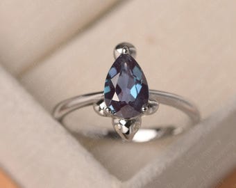 Manatee ring, pear shaped alexandrite promise ring, June birthstone, simple daily jewelry