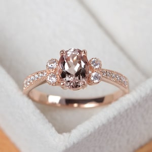 Morganite ring, rose gold, pink morganite engagement ring, oval morganite ring gold