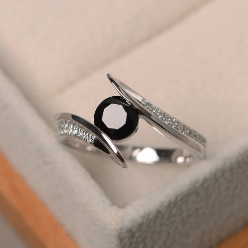 Oval Cut Black Gemstone Ring Anniversary Ring Natural Black - Etsy