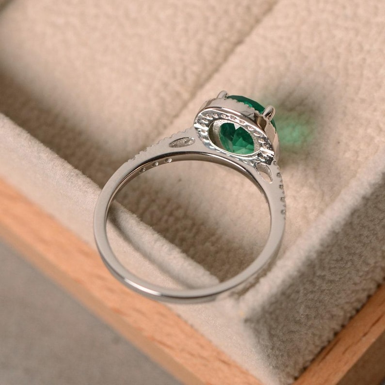 Lab emerald ring, sterling silver, May birthstone, promise ring, engagement ring image 3