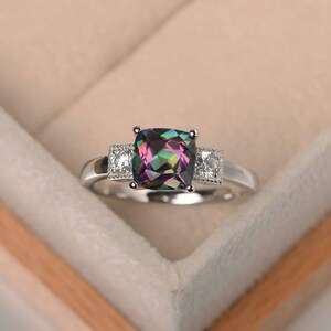Mystic topaz ring,anniversary ring ,cushion cut,gemstone ring,sterling silver ring image 1