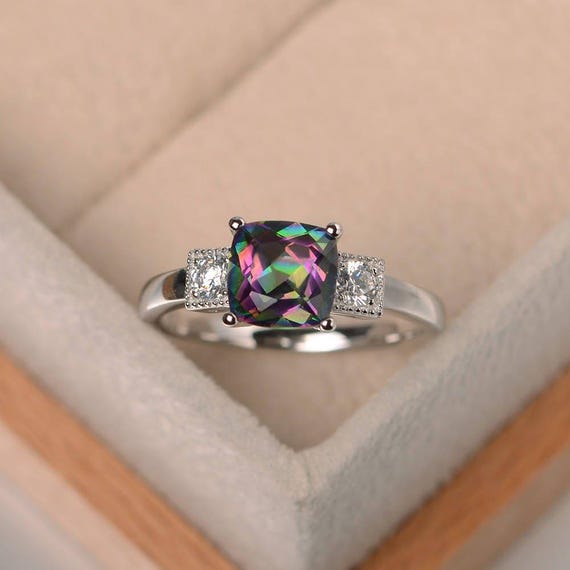 Mystic topaz ring,anniversary ring ,cushion cut,gemstone ring,sterling silver ring