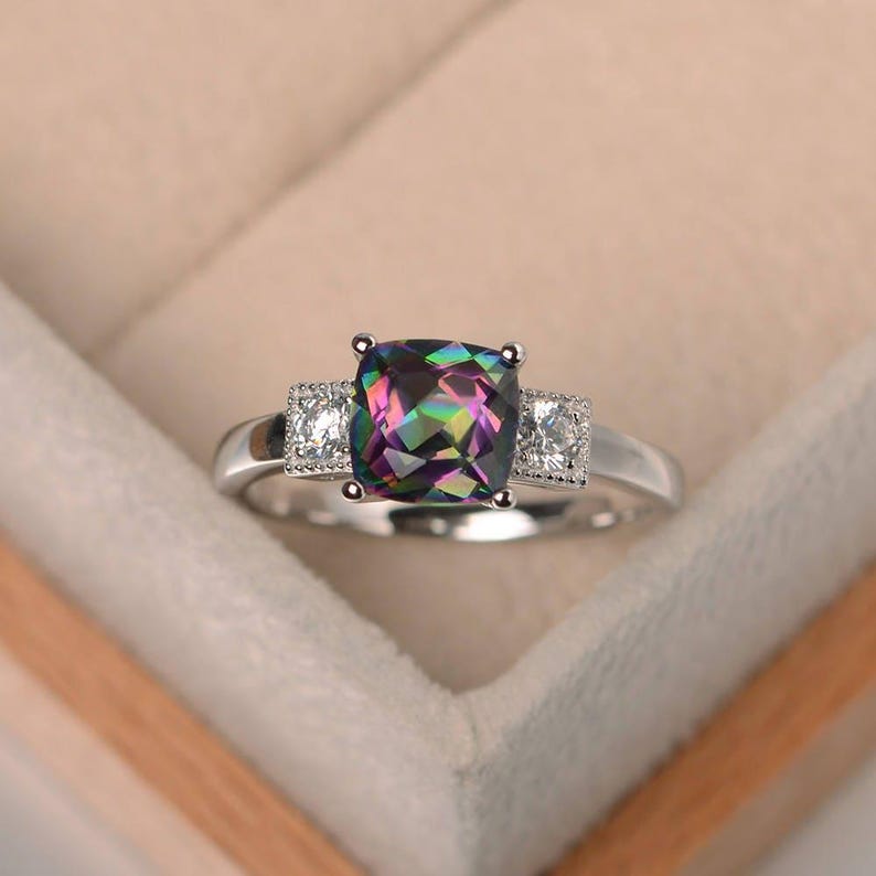 Mystic topaz ring,anniversary ring ,cushion cut,gemstone ring,sterling silver ring image 1