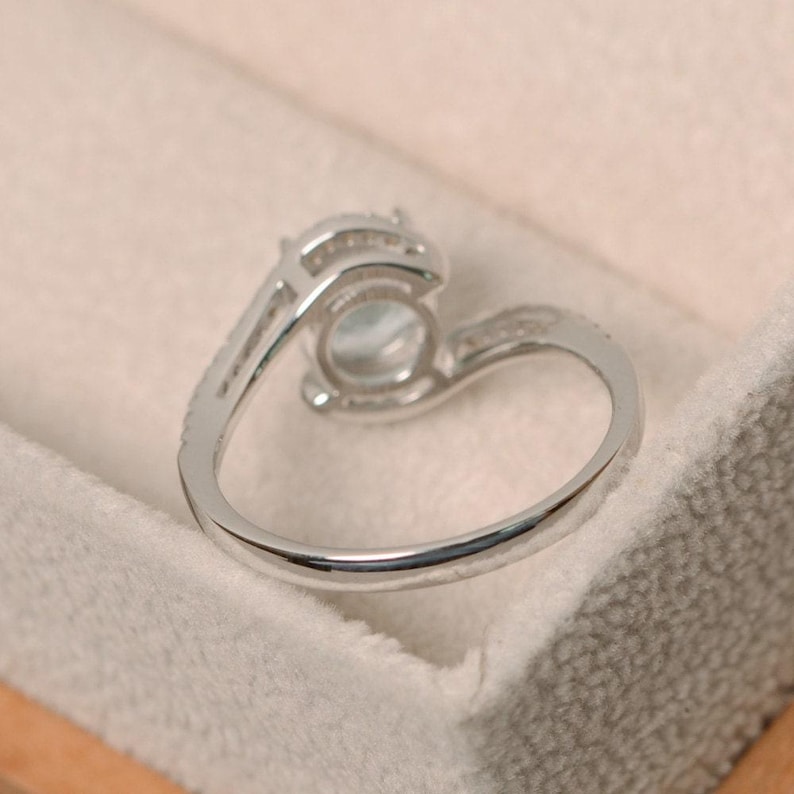 Aquamarine ring white gold, wedding ring, round cut aquamarine image 3