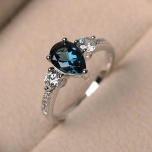 London blue topaz ring, wedding ring, blue gemstone ring, pear cut gemstone, sterling silver ring