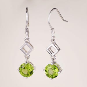 Peridot earrings, peridot dangle earrings for bridal,sterling silver, round shaped drop earrings, August birthstone