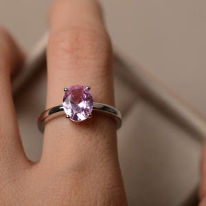 pink sapphire ring, oval cut pink gemstone ring, engagement ring, solitaire ring image 4