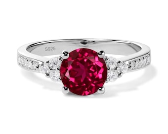 Vintage ruby wedding ring, round cut ,red gemstone, July birthstone, sterling silver, handmade birthday gifts
