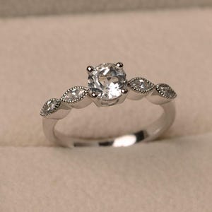 white topaz ring, round cut ring, silver proposal ring, rings for woman