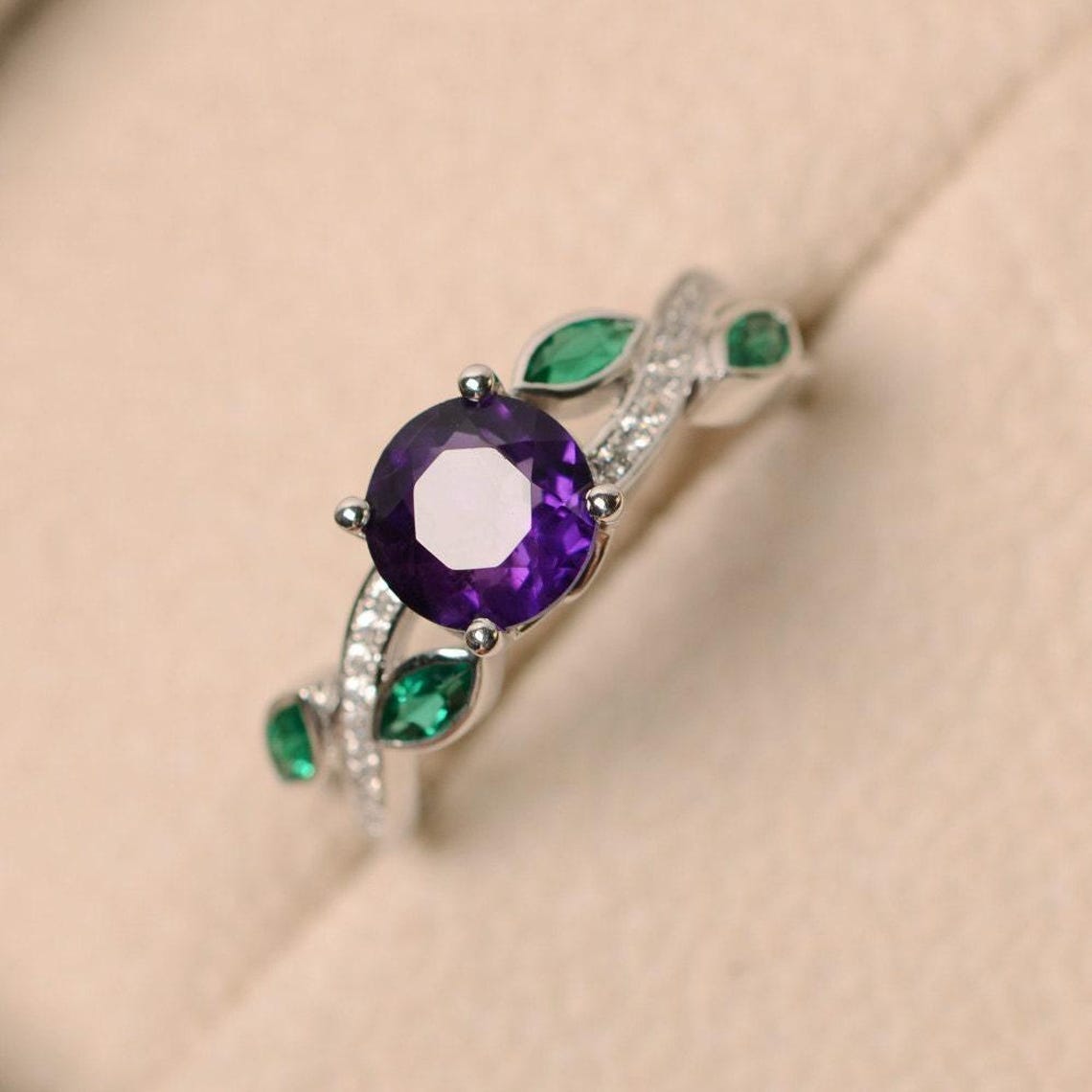 February Rings Amethyst Ring, Engagement Ring, February Birthstone Ring, Emerald ...