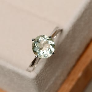 Green amethyst ring, solitaire ring, sterling silver, promise ring image 1