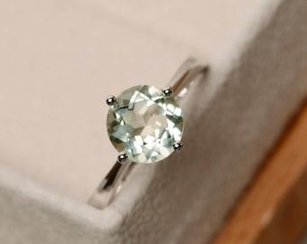 Anillo de amatista verde, anillo solitario, plata de ley, anillo de promesa