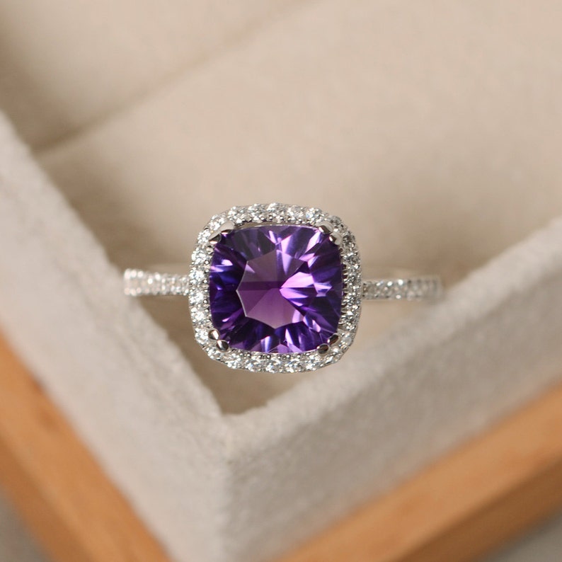 Amethyst ring, engagement ring, sterling silver, gemstone ring amethyst, purple amethyst ring image 1