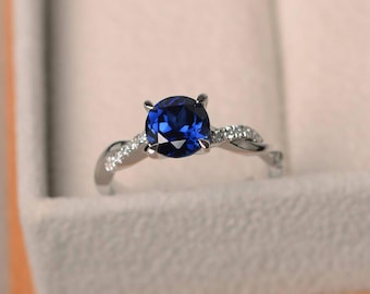 Blaue Saphirringe, einzigartige Ringe zum Jahrestag, Silberringe, elegante Ringe, September Geburtsstein, runde Ringe