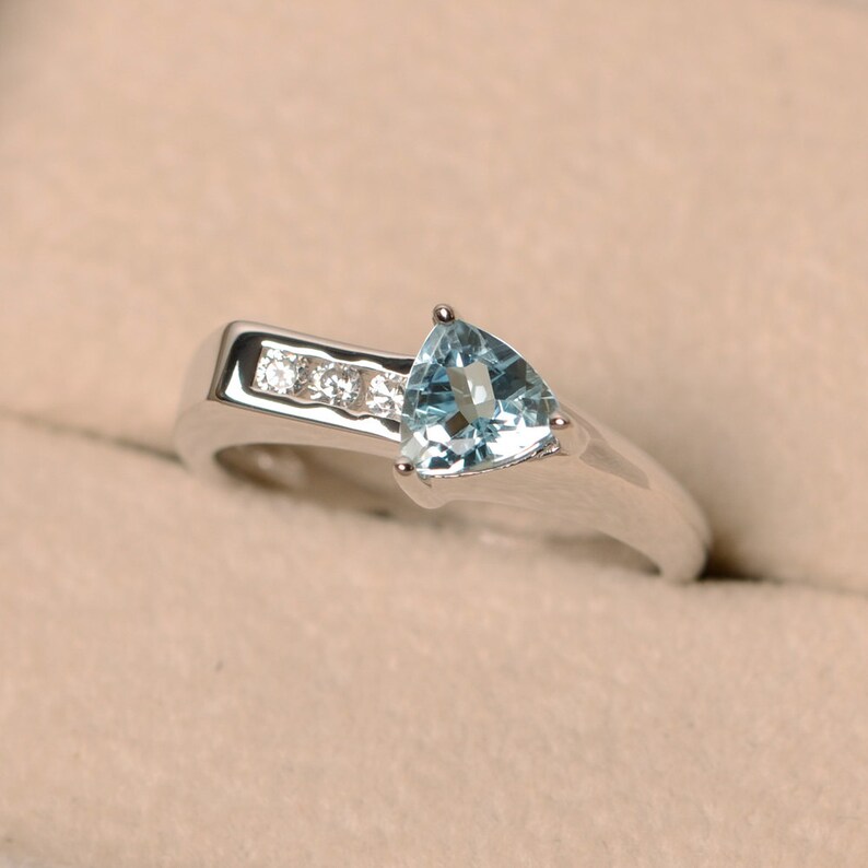 Aquamarine ring, arrow rings, gemstone ring aquamarine, promise ring, trillion cut ring image 2