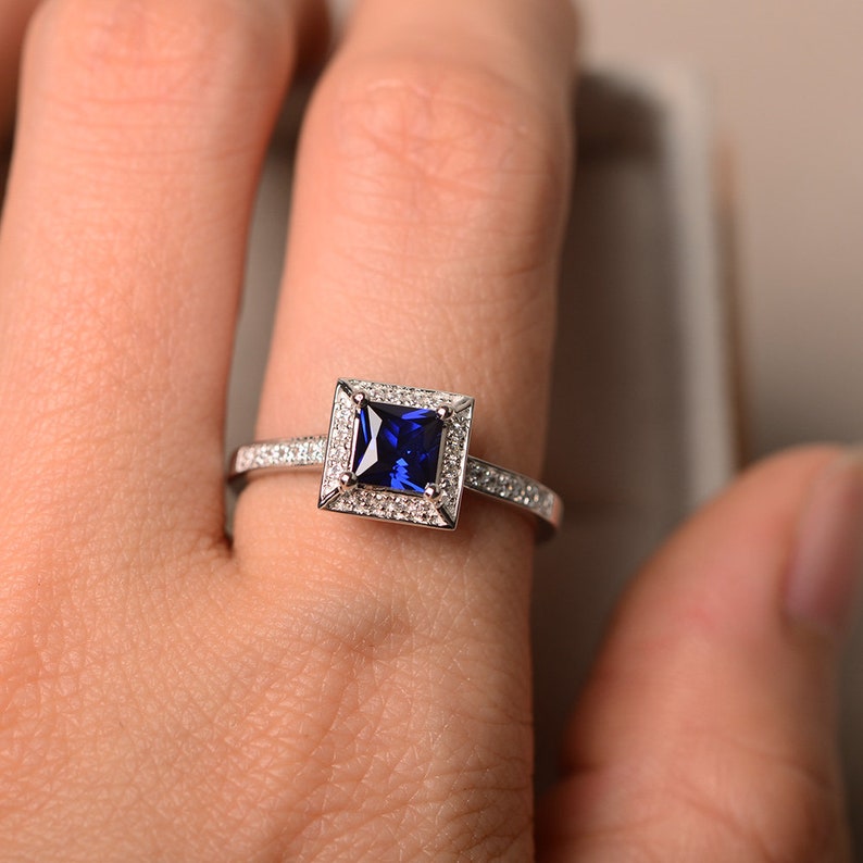 Sapphire ring princess cut ring blue sapphire gemstone ring | Etsy
