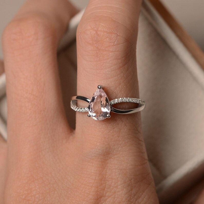 pear cut Morganite ring white gold engagement ring customized ring