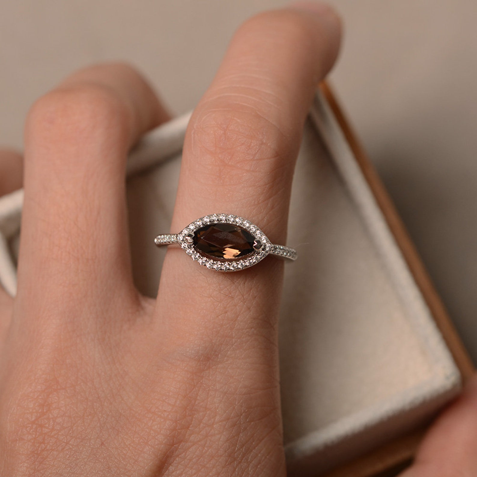 Natural Smoky Quartz Rings Engagement Rings Marquise Cut Etsy UK