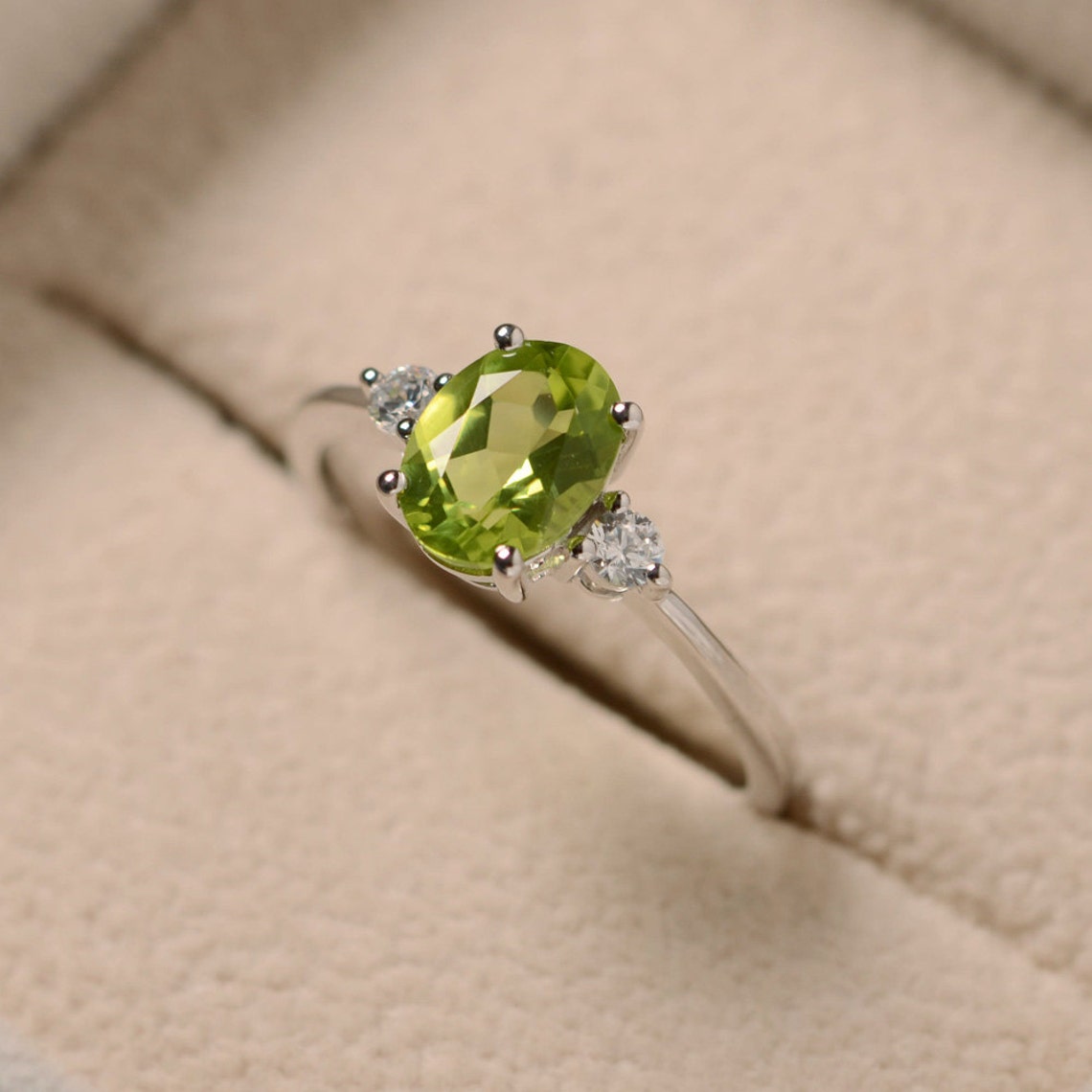 55 Carat Natural Peridot Ring In Sterling Silver - August Birthstone Ring, All Sizes 4-12