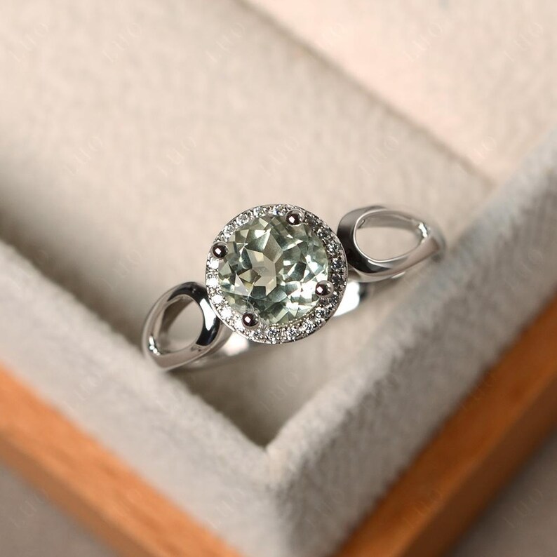 Blue sapphire rings, cocktail rings, September birthstone, round cut blue gemstone, silver rings, halo rings Green Amethyst
