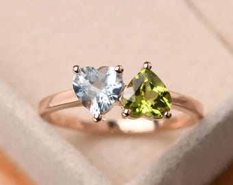 Takar Solid 14k Yellow Gold Heart-Shaped Peridot Solitaire Ring - Dainty 1mm Band, 7mm Stone - View #12