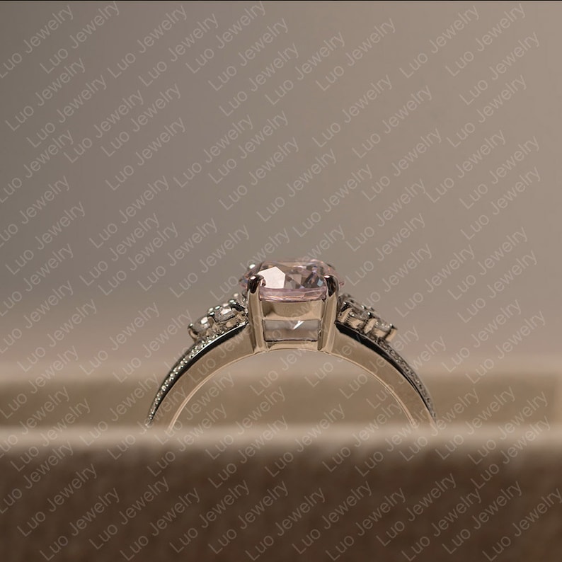 pink gemstone ring CZ ring round cut sterling silver wedding ring